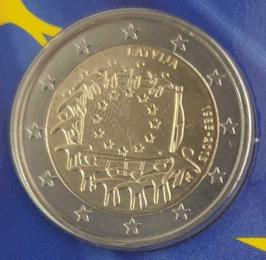 Lettonie - 2 euros 2015, 30 ans du drapeau de l'UE (carte à pièces)