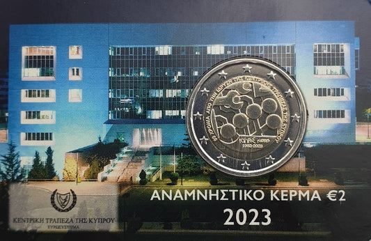 Chypre - 2 euros 2023, 60e anniversaire de la création de la Banque centrale de Chypre, non circulée, BU (carte-pièce)
