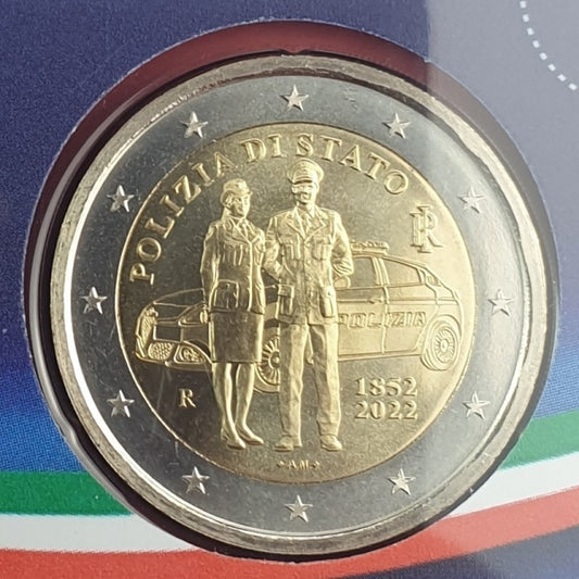 Italie - 2 Euros 2022, 170e anniversaire de la fondation de la police d'État (carte-pièce)