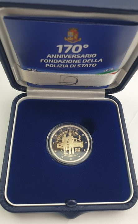 Italie - 2 Euro 2022, 170e anniversaire de la fondation de la police d'État, PREUVE
