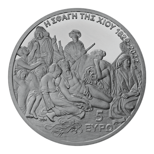 Grèce - 5 euros 2022, 200e anniversaire du massacre de Chios, argent, qualité supérieure (sous blister)