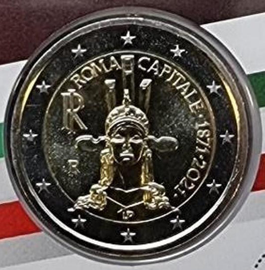 Italie - 2 euros 2021, 150e anniversaire de la fondation de la capitale de l'Italie à Rome, (Carte-pièce)