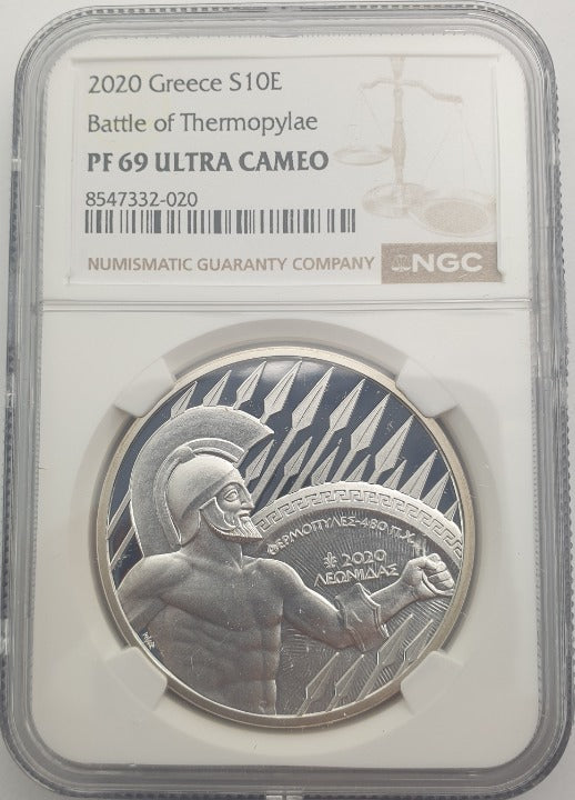Grèce - 10 Euros 2020 (PF 69 ULTRA CAMEO), Thermopyles, Argent Éclat