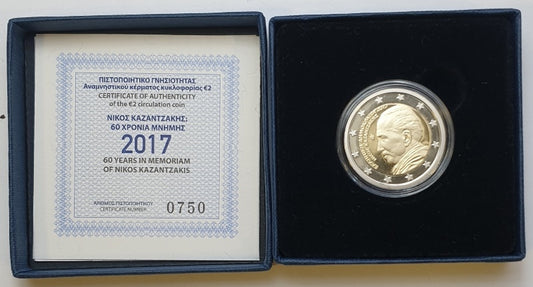 Grèce - 2 Euro 2017, 60 ans de mémoire Nikos Kazantzakis, PREOF