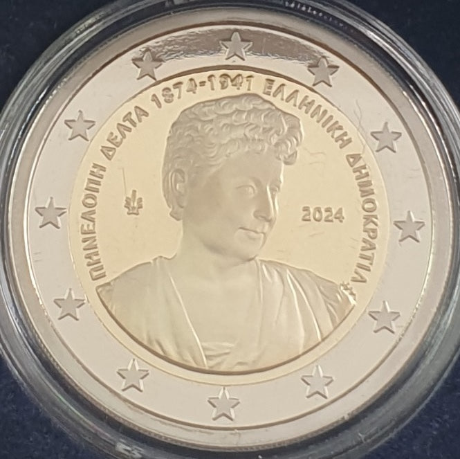 Grèce - 2 Euro 2024, 150e ANNIVERSAIRE DE LA NAISSANCE DE PÉNÉLOPE DELTA, PREUVE