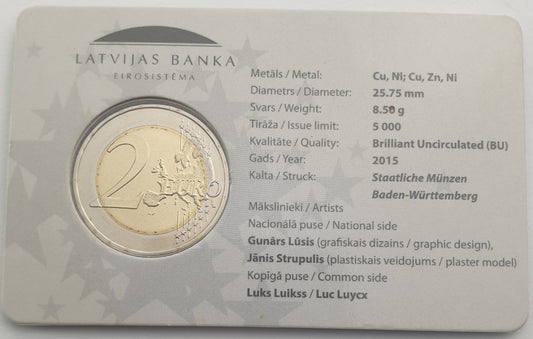 Lettonie - 2 euros 2015, Présidence lettone du Conseil de l'Union européenne, (Carte à pièces)