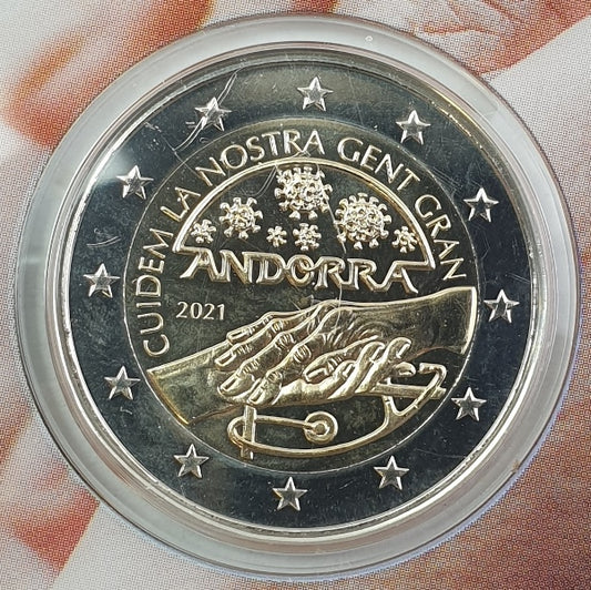 Andorre - 2 euros 2021, Soins aux personnes âgées, (Carte à pièces)