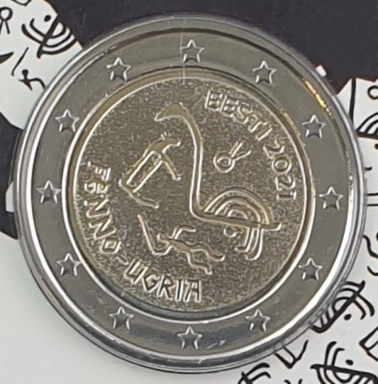 Estonie - 2 euros 2021, Pièce commémorative pour les peuples finno-ougriens, (Carte de pièce)