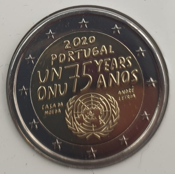 Portugal - Pièce de 2 euros 2020, 75e anniversaire de la fondation de l'ONU (carte-pièce)