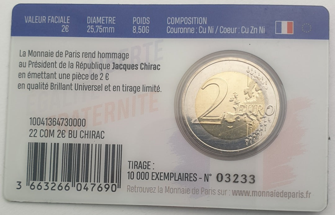 France - 2 Euro 2022, Jacques Chirac, (Carte à pièces)