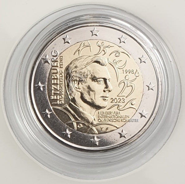 Luxembourg - 2 euros 2023, participation d'Henri au Comité international olympique + Marque d'atelier, BU (Carte de pièce)