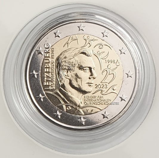 Luxembourg - 2 euros 2023, participation d'Henri au Comité international olympique + Marque d'atelier, BU (Carte de pièce)
