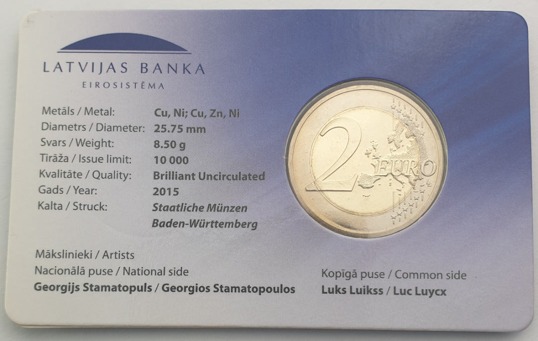 Lettonie - 2 euros 2015, 30 ans du drapeau de l'Union européenne (carte à pièces)