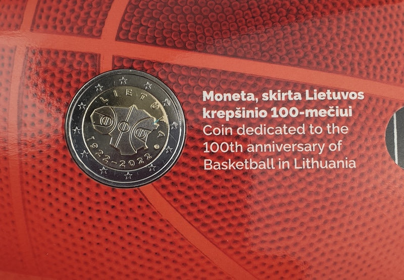 Lituanie - 2 Euro 2022, 100e anniversaire du basketball en Lituanie, (Carte à collectionner)