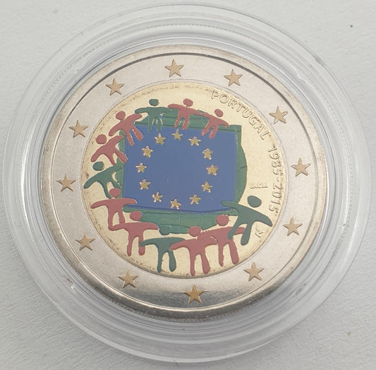 Portugal - 2 Euro 2015, 100e anniversaire du drapeau de l'Union européenne, en couleurs