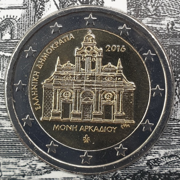 Grèce - 2 euros 2016, 150 ans après l'incendie du monastère d'Arkadi (carte-pièce)