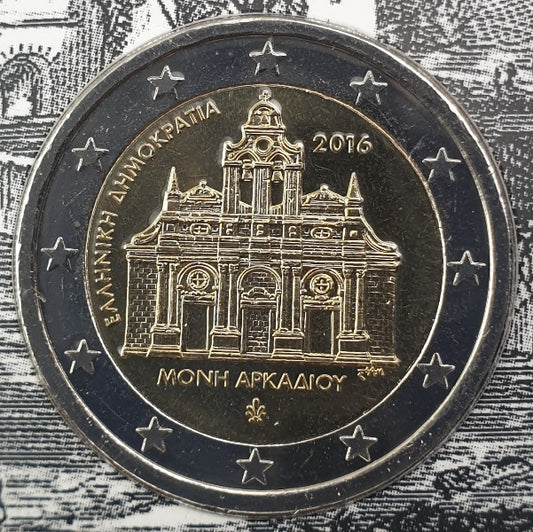 Grèce - 2 euros 2016, 150 ans après l'incendie du monastère d'Arkadi (carte-pièce)