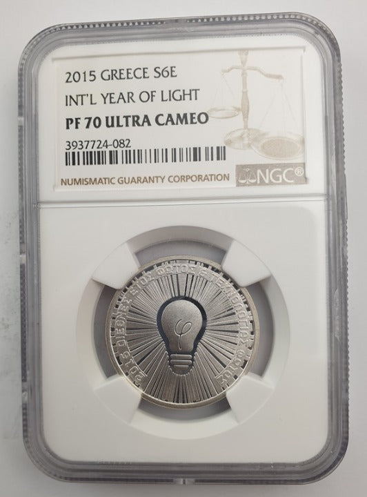 Grèce - 6 Euro 2015 (PF 70 ULTRA CAMEO), Année internationale de la lumière et des technologies d'éclairage, Épreuve d'argent