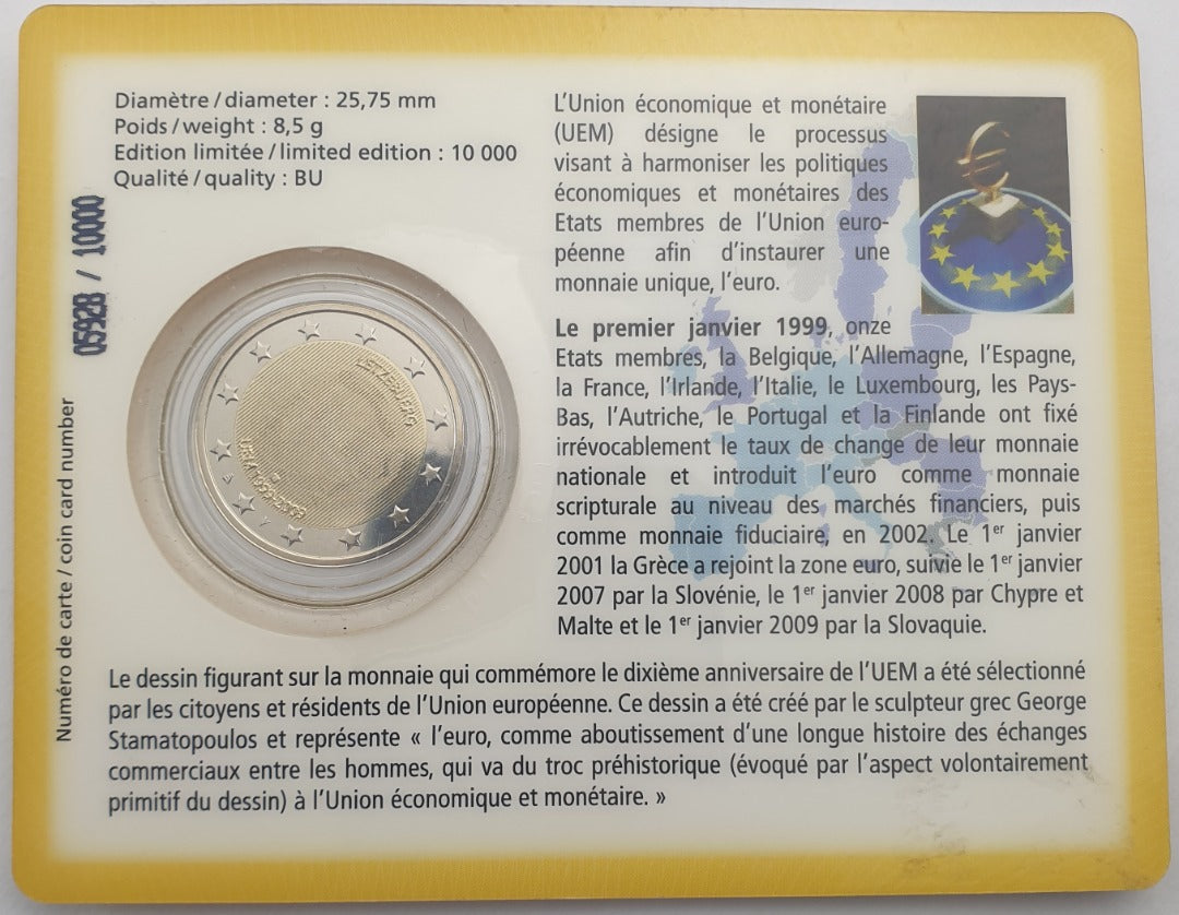 Luxembourg - 2 euros 2009, Union économique et monétaire Henri Ier, (carte à pièces)
