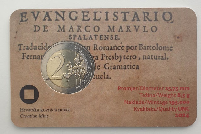 Croatie - 2 euros 2024, Marko marulic (Coin Card)