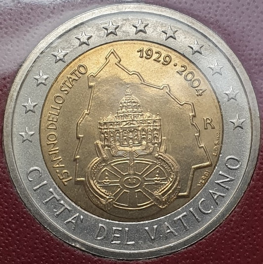 Vatican - 2 euros 2004, 75e anniversaire de la fondation de l'État de la Cité du Vatican (carte-pièce)