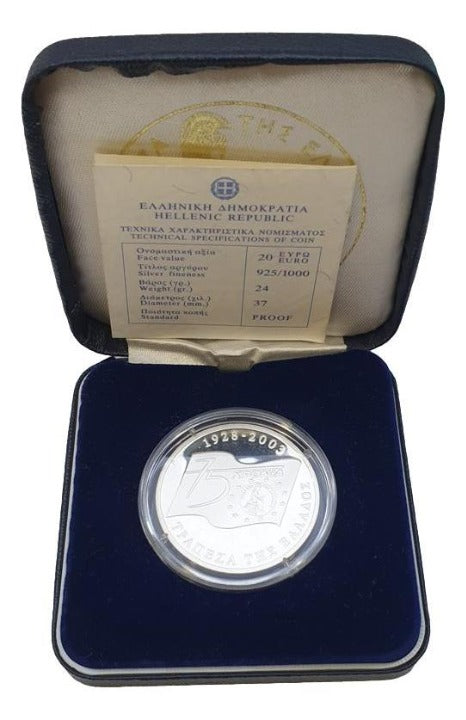 Grèce - 20 euros 2003, « 75 ans de la Banque de Grèce », Belle Épreuve en argent