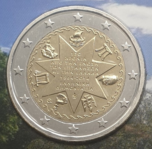 Grèce - 2 euros 2014, 150 ans de l'intégration des îles Ioniennes (carte à pièces)