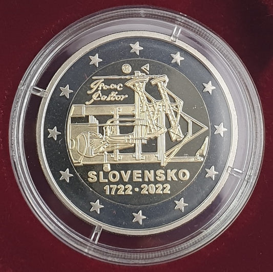 Slovaquie - 2 euros 2022, 300e anniversaire de la construction de la première locomotive à vapeur atmosphérique, ÉPREUVE