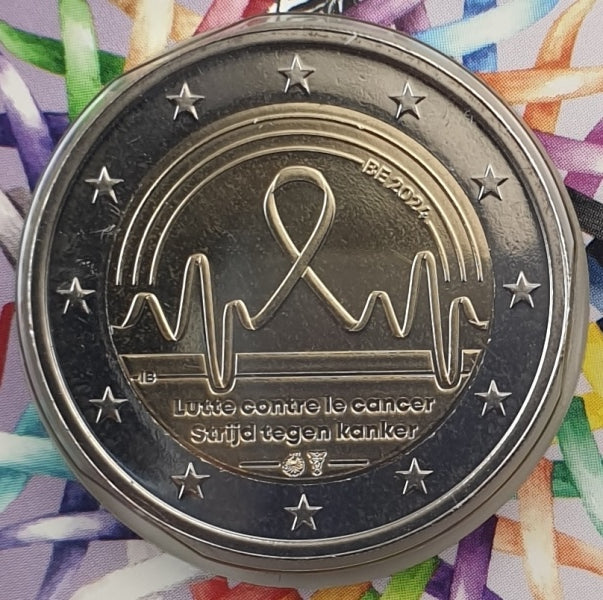 Belgique - 2 Euro 2024, Lutte contre le cancer en Belgique, (Carte à pièces)