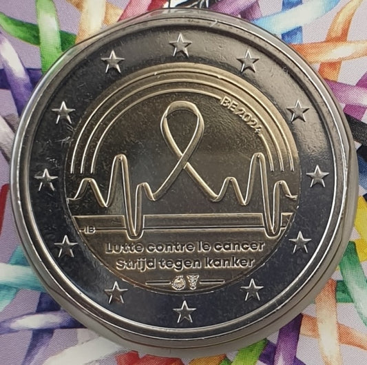 Belgique - 2 Euro 2024, Lutte contre le cancer en Belgique, (Carte à pièces)