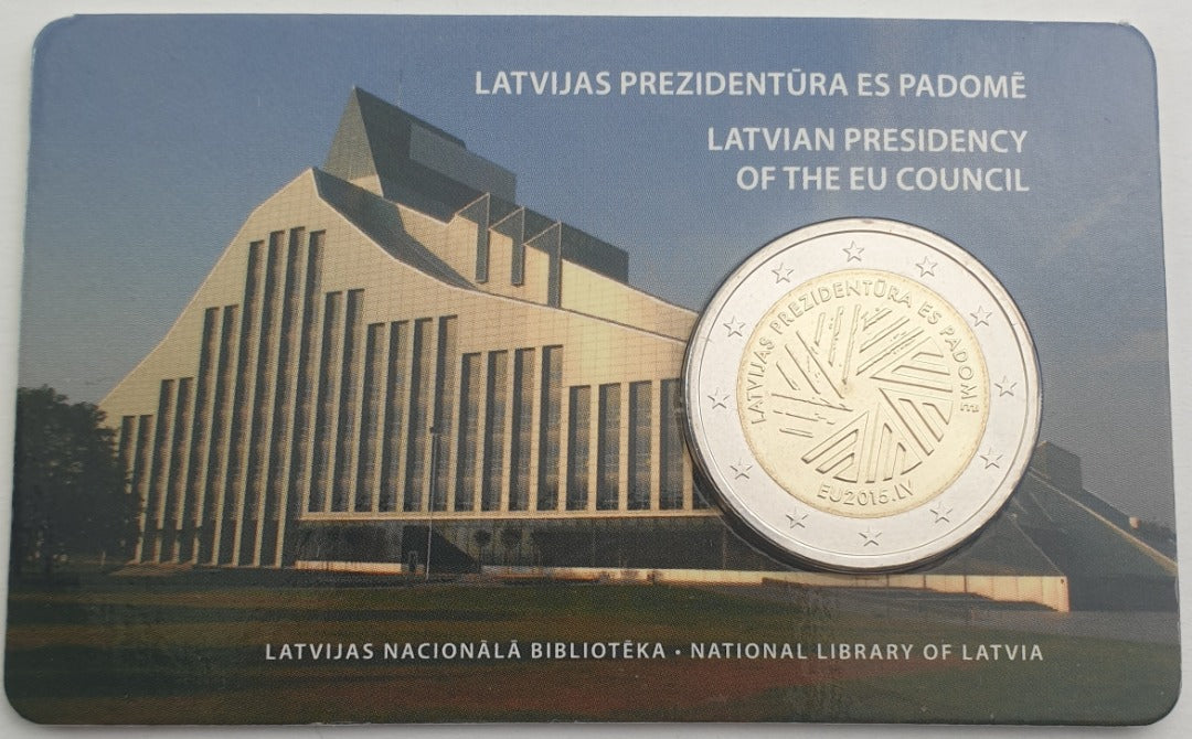 Lettonie - 2 euros 2015, Présidence lettone du Conseil de l'Union européenne, (Carte à pièces)